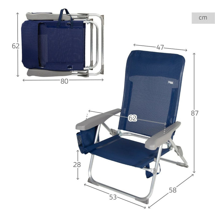 Scaun de plajă Aktive Slim Pliabil Bleumarin 47 x 87 x 58 cm (2 Unități)