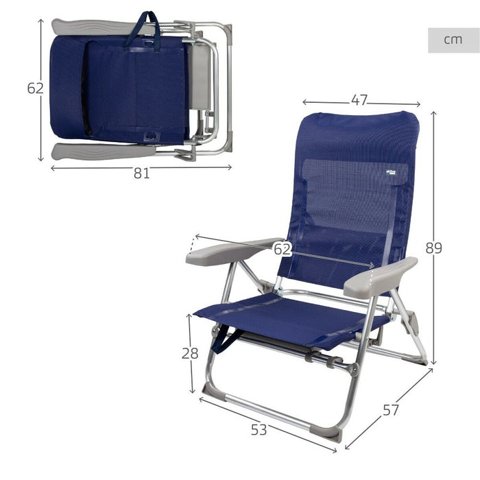 Scaun de plajă Aktive Slim Pliabil Bleumarin 47 x 89 x 57 cm (2 Unități)