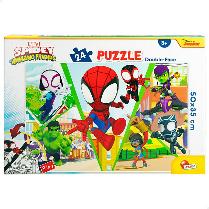 Puzzle pentru Copii Spidey Cu două fețe 50 x 35 cm 24 Piese (12 Unități)