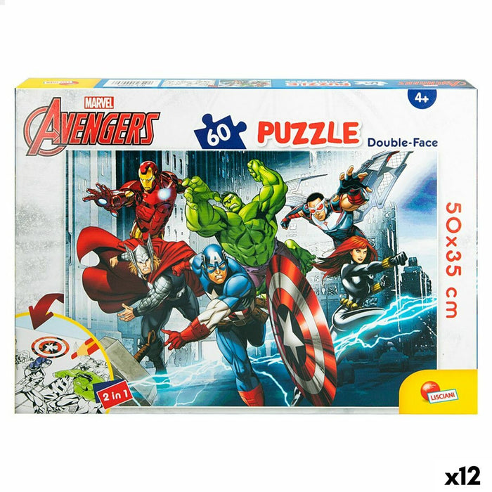 Puzzle pentru Copii The Avengers Cu două fețe 60 Piese 50 x 35 cm (12 Unități)