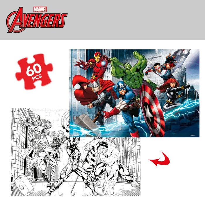 Puzzle pentru Copii The Avengers Cu două fețe 60 Piese 50 x 35 cm (12 Unități)