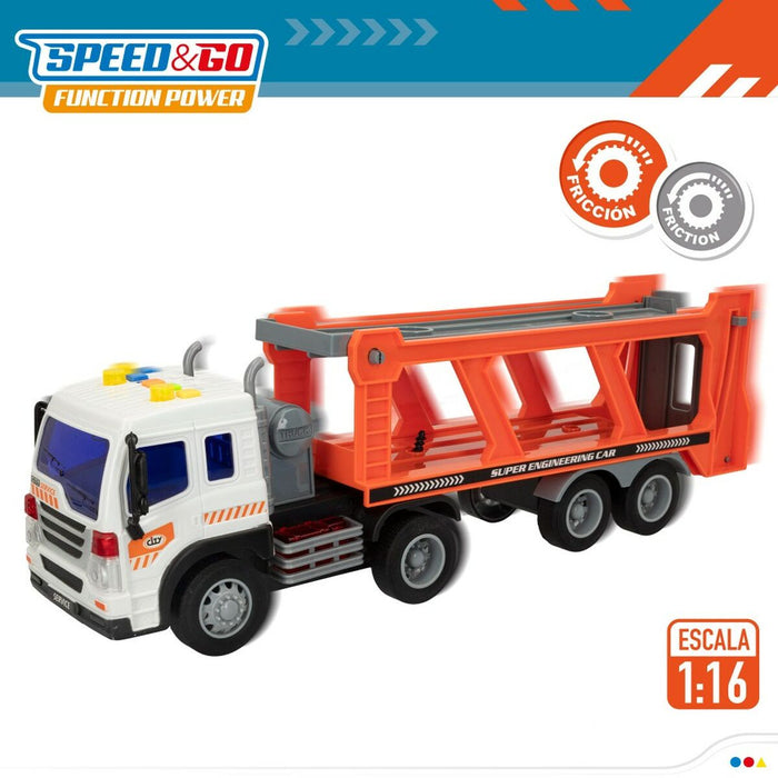 Camion Autotransporter și Mașini cu Fricțiune Speed & Go 37,5 x 12,5 x 10 cm (2 Unități)