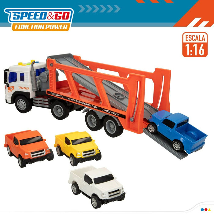 Camion Autotransporter și Mașini cu Fricțiune Speed & Go 37,5 x 12,5 x 10 cm (2 Unități)