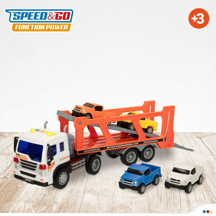Camion Autotransporter și Mașini cu Fricțiune Speed & Go 37,5 x 12,5 x 10 cm (2 Unități)