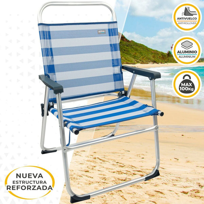 Scaun de plajă Aktive Albastru Alb 48 x 88 x 50 cm Aluminiu Pliabil (4 Unități)