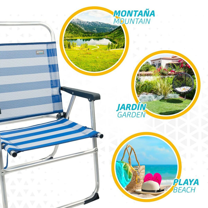 Scaun de plajă Aktive Albastru Alb 48 x 88 x 50 cm Aluminiu Pliabil (4 Unități)