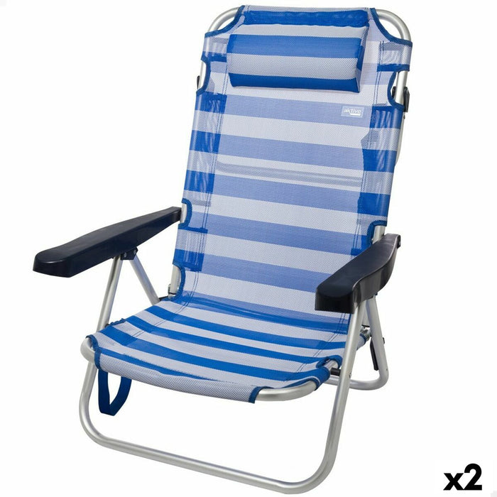 Scaun de plajă Aktive Pliabil Pernă Alb Albastru 48 x 84 x 46 cm (2 Unități)