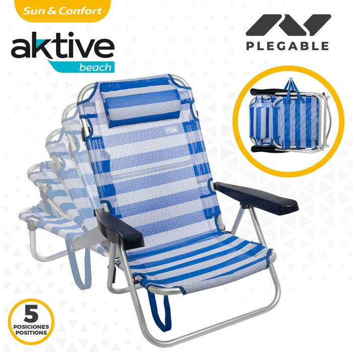 Scaun de plajă Aktive Pliabil Pernă Alb Albastru 48 x 84 x 46 cm (2 Unități)
