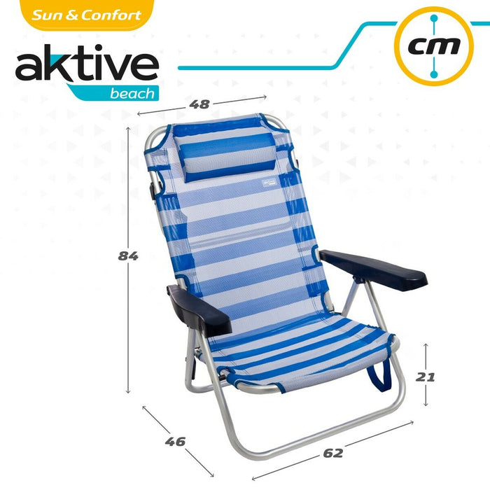 Scaun de plajă Aktive Pliabil Pernă Alb Albastru 48 x 84 x 46 cm (2 Unități)