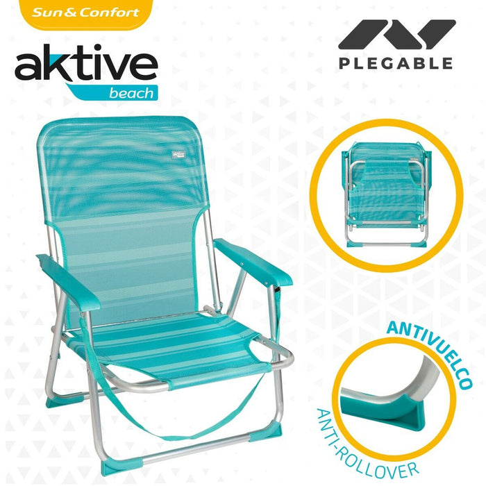 Scaun de plajă Aktive Turquoise 44 x 72 x 35 cm Aluminiu Pliabil (4 Unități)