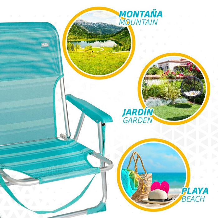 Scaun de plajă Aktive Turquoise 44 x 72 x 35 cm Aluminiu Pliabil (4 Unități)