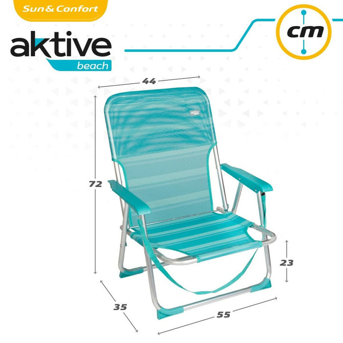 Scaun de plajă Aktive Turquoise 44 x 72 x 35 cm Aluminiu Pliabil (4 Unități)
