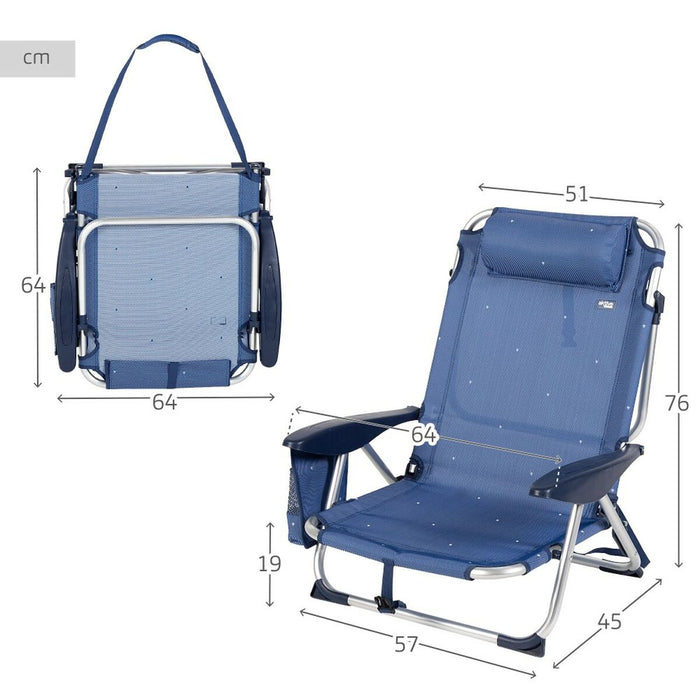 Scaun de plajă Aktive Pliabil Bleumarin 51 x 76 x 45 cm (2 Unități)