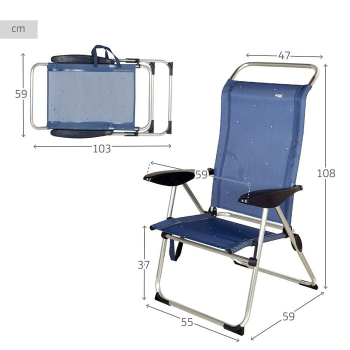 Scaun de plajă Aktive Bleumarin 47 x 108 x 59 cm (2 Unități)
