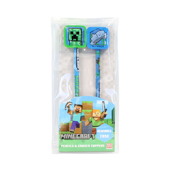 Set de creioane Pyramid Minecraft, 2 creioane, cu radiere decorative și toc reutilizabil