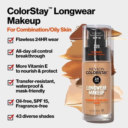 Fundație Revlon ColorStay Longwear pentru Piele Mixtă și Grasã SPF15, Fresh Beige (250), 30ml