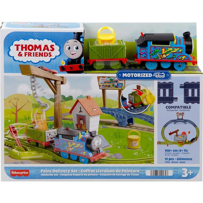 Set de tren motorizat Mattel Thomas & Friends, Paint Delivery Set, 15 piese, 3+ ani