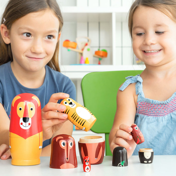 Matryoshka din lemn cu figurine de animale Funimals InnovaGoods 11 Piese