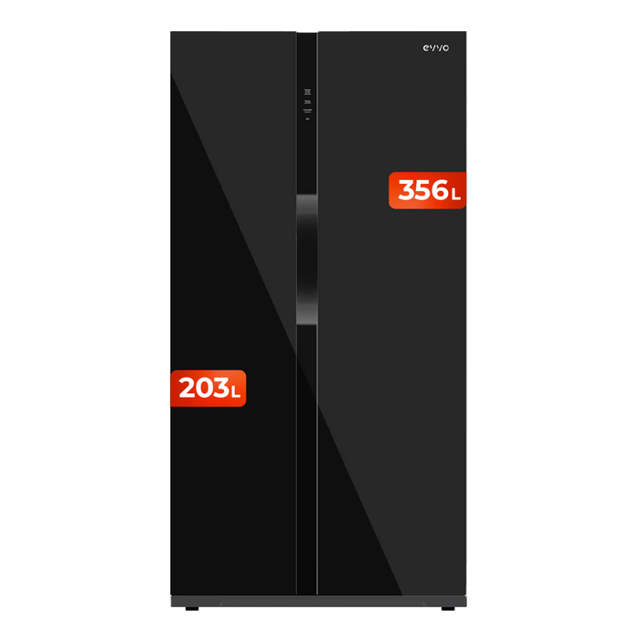Frigider side by side Cecotec EVVO F90B Glass, 356 l + 203 l, negru