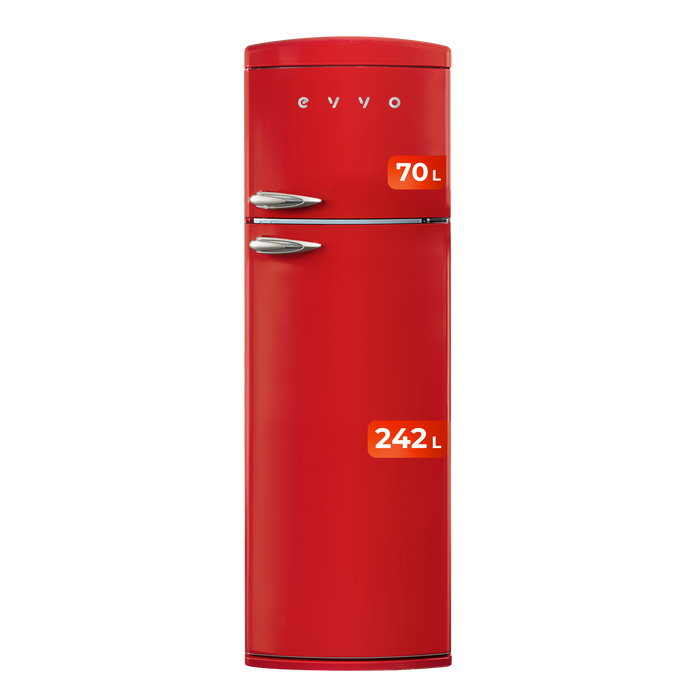 Frigider retro cu 2 uși Cecotec Evvo F50 Retro Rojo, 312 l, 60,5 × 63,6 × 179,4 cm, roșu