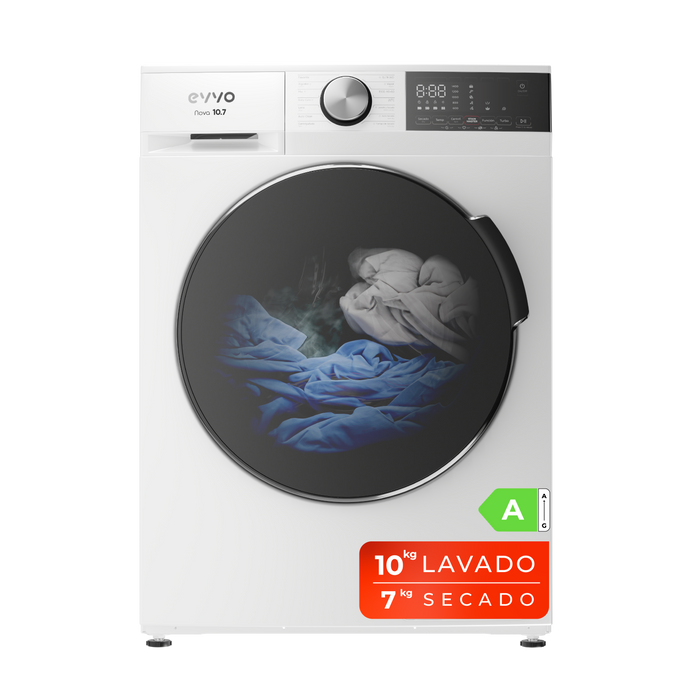 Mașină de spălat cu uscător Cecotec EVVO Nova 10/7, 10 kg spălare, 7 kg uscare, 1350 rpm, 14 programe, albă