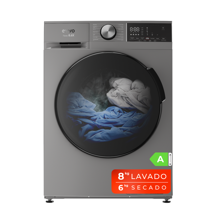 Mașină de spălat rufe cu uscător Cecotec EVVO Nova 8/6X, 8 kg spălare/6 kg uscare, 1350 rpm, 60 × 48 × 85 cm, inox