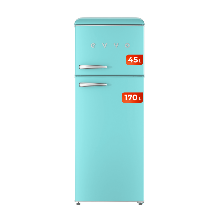 Frigider retro cu două uși Cecotec Evvo F45 Retro Azúl Pastel, 170 l + 45 l, 148,2 × 55,2 × 62,1 cm, albastru pastel