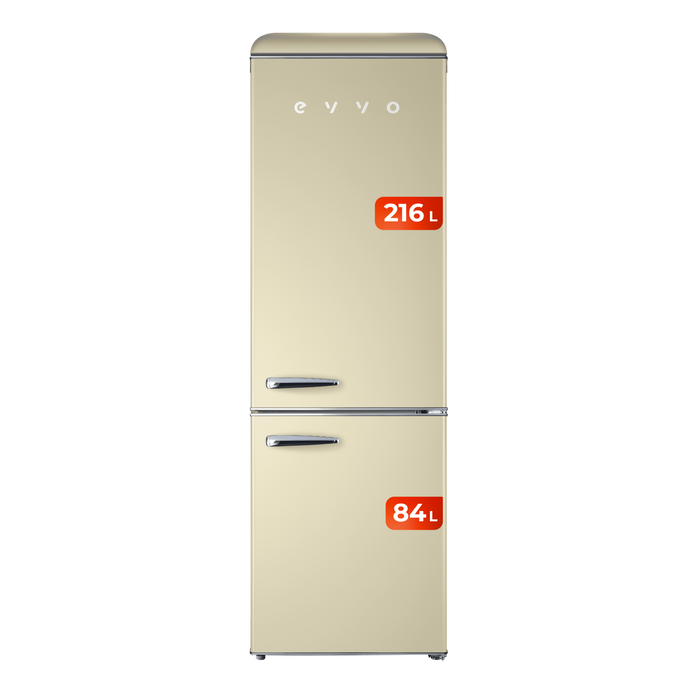 Frigider combină Cecotec Evvo F55 Retro Beige, 216 l + 84 l, 192 × 59,9 × 62,8 cm, bej