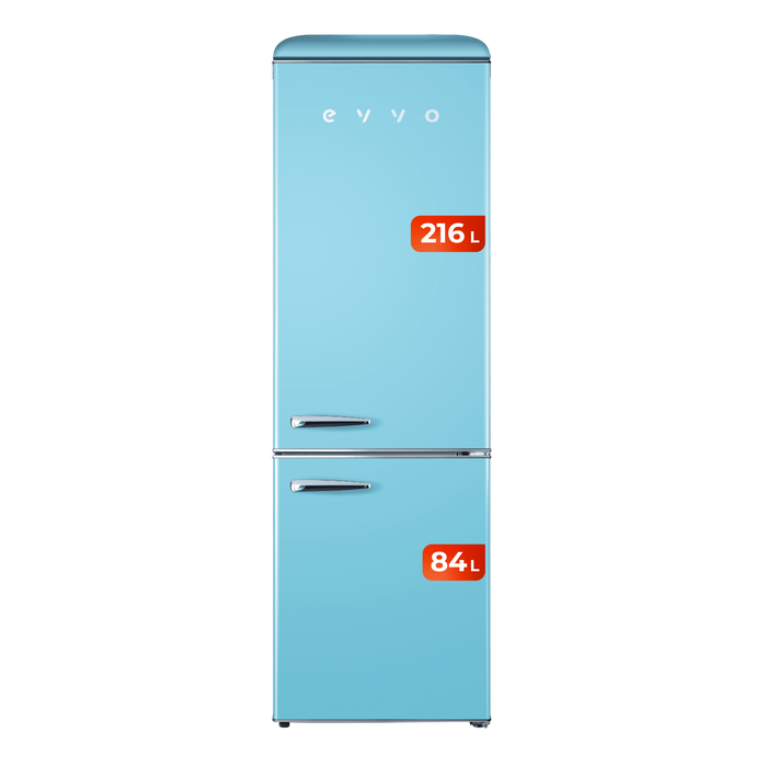 Frigider combină Cecotec Evvo F55 Retro Azúl Pastel, 216 l + 84 l, 192 cm, albastru pastel