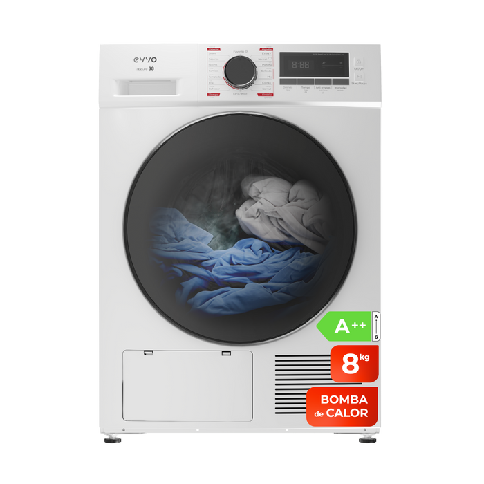 Uscător de rufe cu pompă de căldură Cecotec EVVO Nature S8, 8 kg, 16 programe, alb
