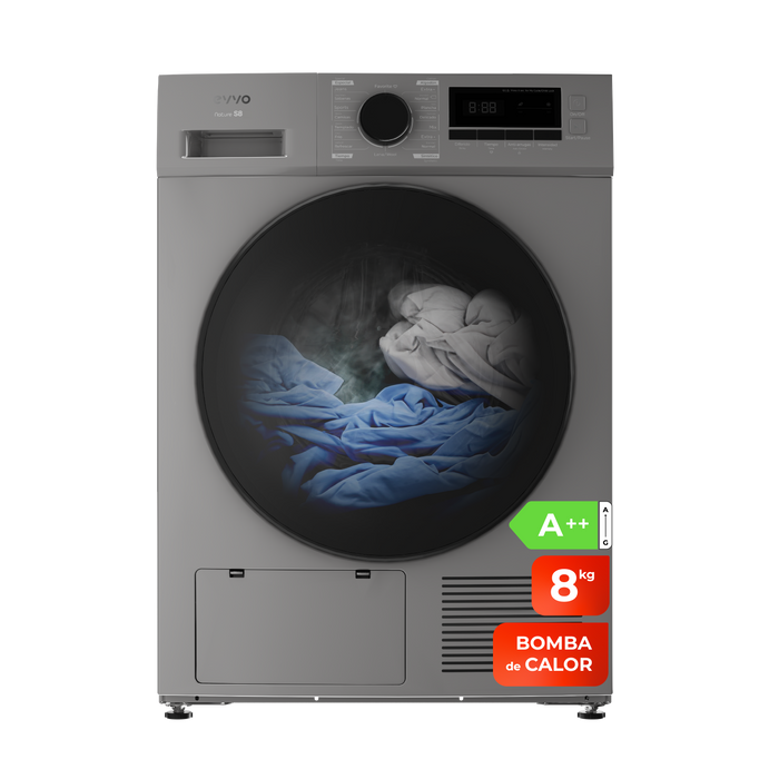 Uscător de rufe cu pompă de căldură Cecotec EVVO Nature S8X Bomba Calor, 8 kg, 16 programe, 60 × 62 × 85 cm, negru