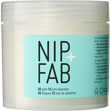 Nip + Fab Hyaluronic Acid Fix Extreme 4 Micellar Cleansing Pads, Pachet 60 bucăți, Discuri demachiante