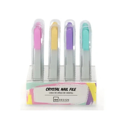 Lima de unghii Crystal Nail File, IDC Institute, set 4 culori (roz, galben, mov, albastru pastel)