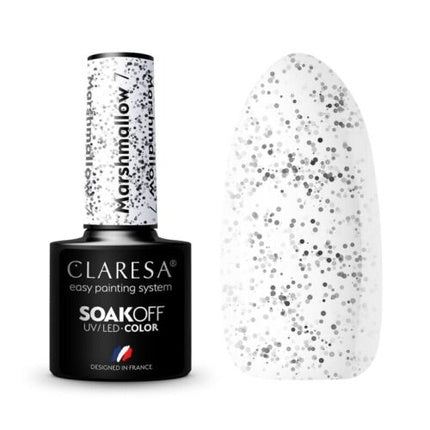 Unghii Claresa Marshmallow UV Nail Polish 5ml - Pack of 7, Culoare alb cu glitter argintiu