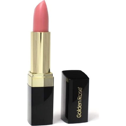 Ruj Golden Rose 122, culoare roz piersică, ambalaj negru și auriu