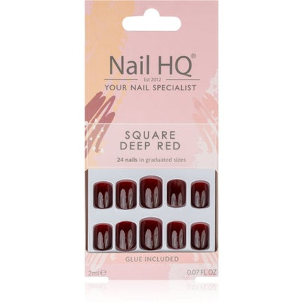Unghii false Nail Hq Square Roșu Adânc, 24 buc, cu adeziv inclus