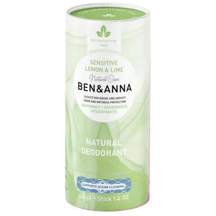 Deodorant Ben & Anna Deostick Lemon & Lime Sensitive, ambalaj carton, culoare verde