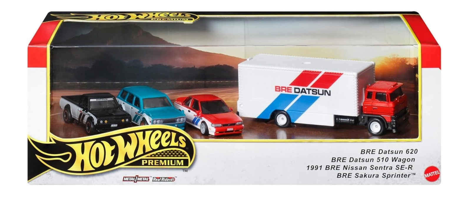 Set de mașinuțe Mattel Hot Wheels Premium Collector GReddy BRE Datsun, 4 piese