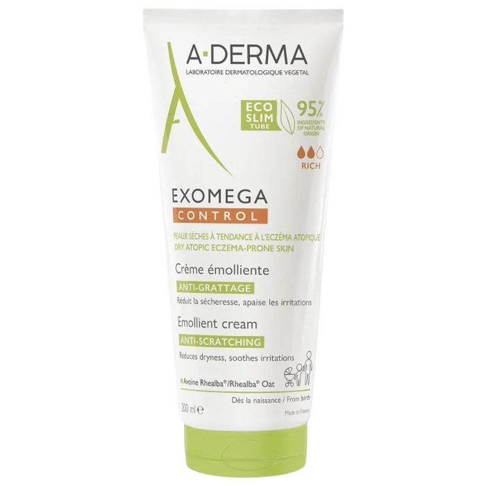 Cremă emolientă A-Derma Exomega Control, anti-scărpinare, pentru piele uscată cu tendință atopică, 200 ml