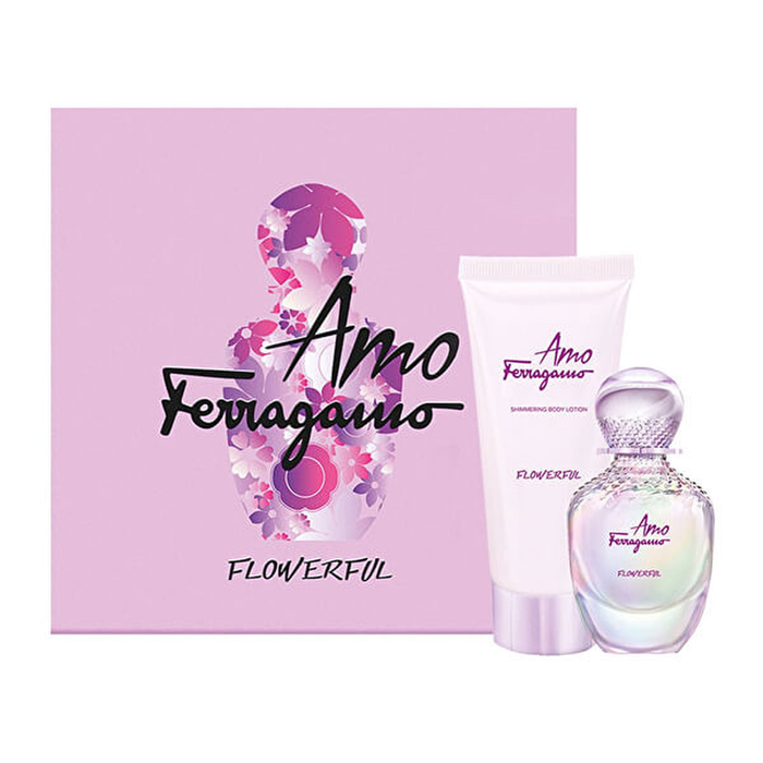 Set Salvatore Ferragamo Amo Ferragamo Flowerful, pentru femei: apă de toaletă 50 ml + loțiune de corp cu efect strălucitor 100 ml