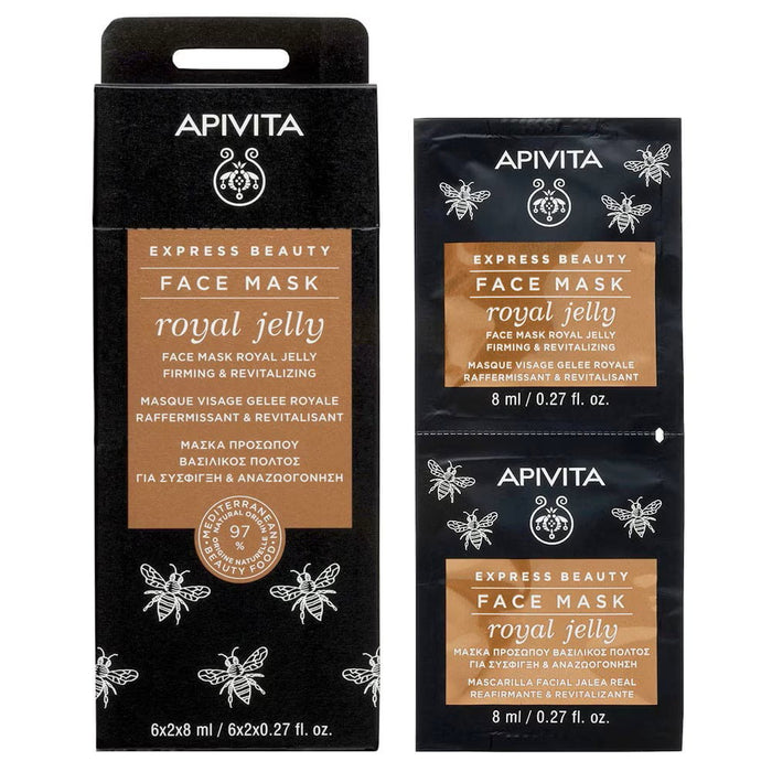 Set mască de față Apivita Express Beauty Royal Jelly, efect de întărire și revitalizare, 2 x 8 ml