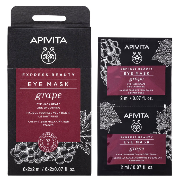 Set mască de ochi Apivita Express Beauty Grape, pentru netezirea liniilor, 2 x 2 ml