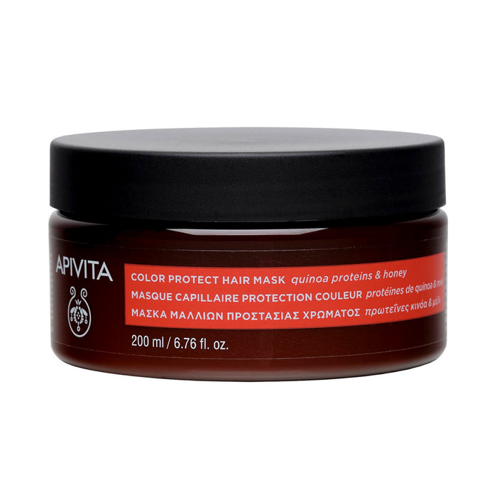 Mască de păr Apivita Color Protect, pentru protecția culorii, cu proteine de quinoa și miere, 200 ml