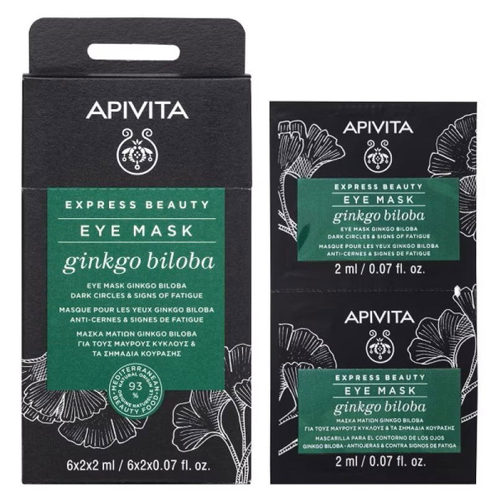 Set măști de ochi Apivita Express Beauty Ginkgo Biloba, revitalizante, 6 x 2 ml