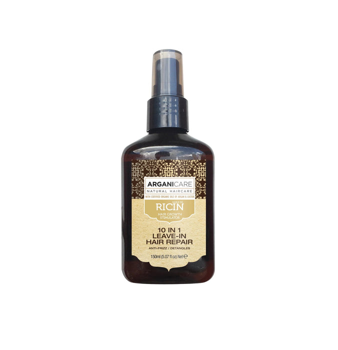 Balsam de păr fără clătire Arganicare 10 in 1 Ricin, pentru descurcare și anti-frizz, 150 ml