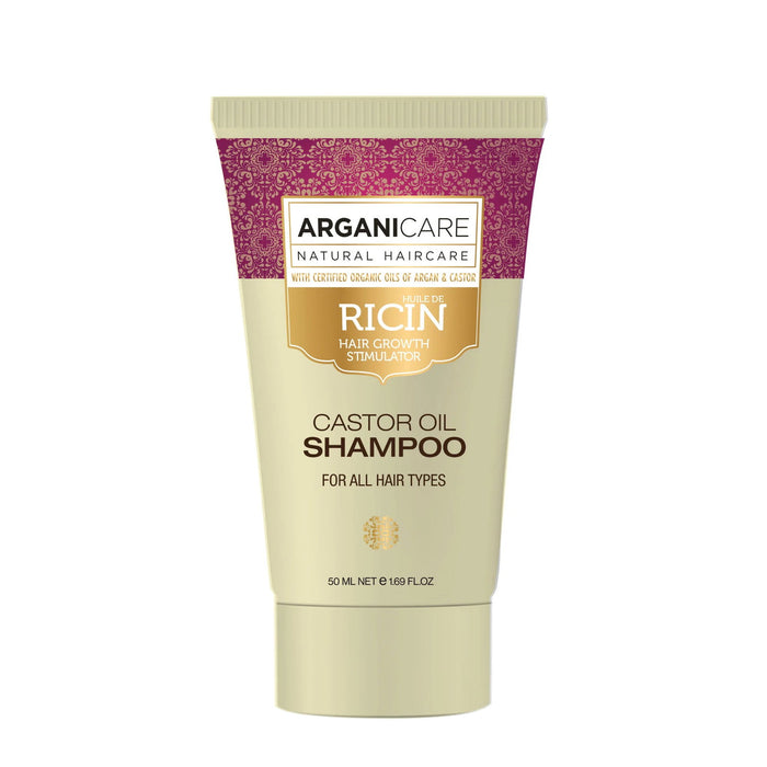 Șampon Arganicare Castor Oil, pentru stimularea creșterii părului, pentru toate tipurile de păr, 50 ml