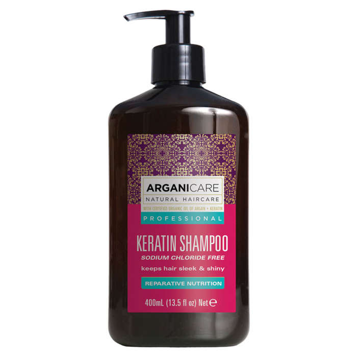 Șampon Arganicare Keratin, reparativ și hrănitor, fără clorură de sodiu, 400 ml