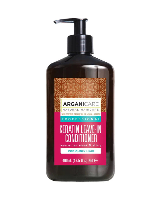 Balsam de păr fără clătire Arganicare Keratin, pentru păr creț, efect de netezire și strălucire, 400 ml
