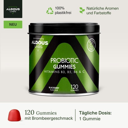 Gummies probiotice pentru sănătatea intestinului, 120 bucăți cu aromă naturală de mure