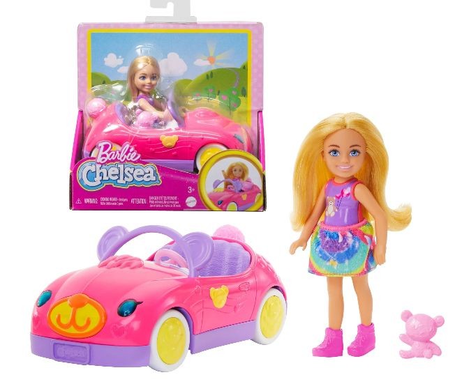 Păpușă Mattel Barbie Chelsea, cu mașinuță decapotabilă, 3+ ani